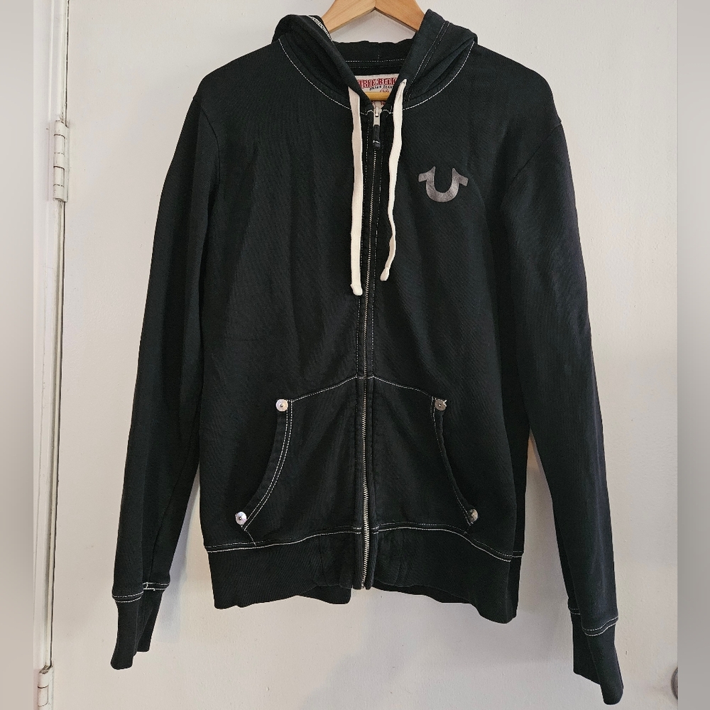 True Religion Black Zip-Up World Tour Sweatshirt Size Large